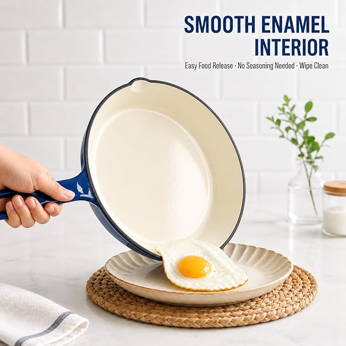 Hisencn Enameled Cast Iron Skillet Set - 3 Piece Ceramic Coated Fry Pan Set(8'',9.5'' 11''), PFAS/PTFE/PFOA Free, Oven & Induction Safe, Navy Blue Cookware for Gas/Electric Stovetop