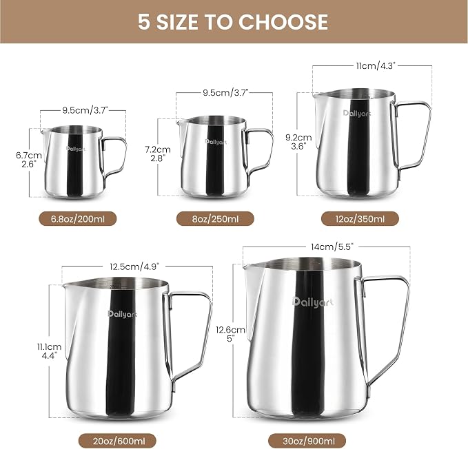 Milk Frothing Pitcher, Dailyart 12oz/350ml Milk Frother Cup 304 Stainless Steel Milk Steamer Cup with Scale, Espresso Machine Accessories, Milk Pitcher with Art Pen for Cappuccino Coffee Latte Art