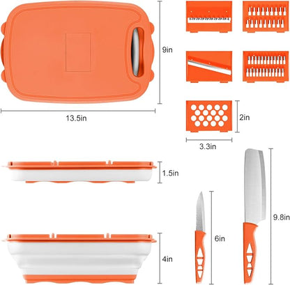 Gintan Camping Cutting Board, 9-in-1 Collapsible Chopping Board with Colander, Kitchen Vegetable Washing Basket for Camping, Camping Gifts Camping Accessories for RV Campers (orange)