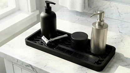 Silicone Sink Organizer Tray, Rectangular, Modern Style, Heat Safe, Dishwasher Safe, for Bathroom and Kitchen Organization (Vanilla Cream, 12"x4", Chevron Pattern)