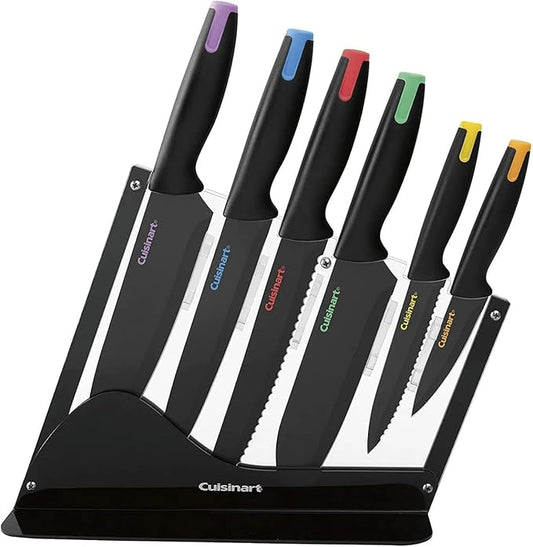 Cuisinart Advantage Nonstick Ceramic-Coated Knife Set, 7-Piece Acrylic Block Stainless Steel Knives for Precise Cutting, Durable Kitchen Knife Set with Ergonomic Handles, C55-7PCE
