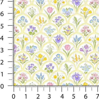 Patchwork Fabric Panel 100x155 cm, 100% Cotton Satin, 6 Coordinated Spring Floral & Bird Patterns, Soft Green Pastel Quilting & Sewing Fabric (Spring Garden, 6pcs 50x50cm)