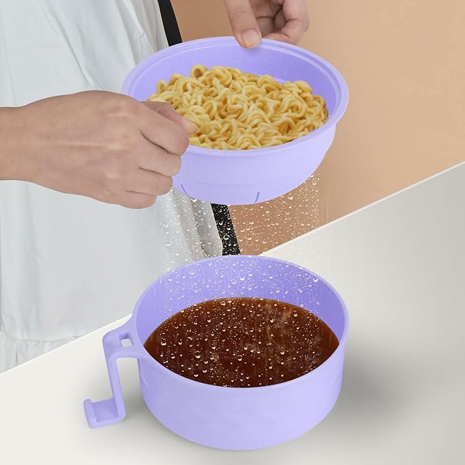 Ramen Bowl Set, Ramen Cooker 33 oz, Ramen Bowls with Chopsticks and Spoon, Microwave Pasta Cooker, Ramen Bowl Microwave Gift College Dorm Essentials for Girls Guys (Purple)