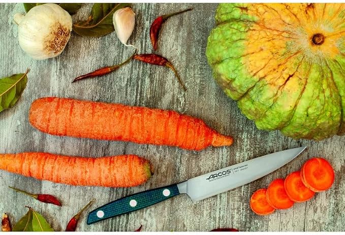 Arcos Forged Vegetable Knife Stainless Steel 5 Inch. Ergonomic Polyoxymethylene POM Handle & Special Silk Silver Blade 130 mm. Series Manhattan. Black Color.