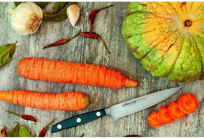 Arcos Forged Vegetable Knife Stainless Steel 5 Inch. Ergonomic Polyoxymethylene POM Handle & Special Silk Silver Blade 130 mm. Series Manhattan. Black Color.
