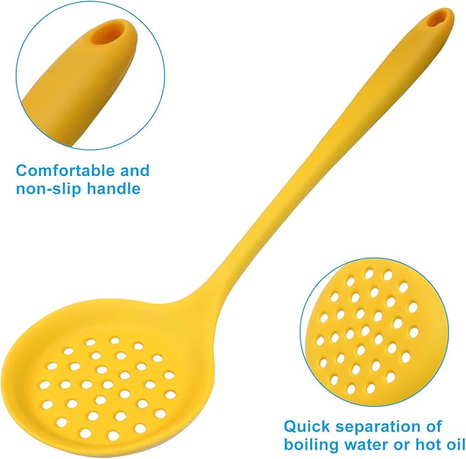 Hordion 1 Pcs Silicone Slotted Spoon, Yellow Strainer Spoon Non Stick Silicone Skimmer Heat Resistant Cooking Spoon