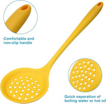 Hordion 1 Pcs Silicone Slotted Spoon, Yellow Strainer Spoon Non Stick Silicone Skimmer Heat Resistant Cooking Spoon
