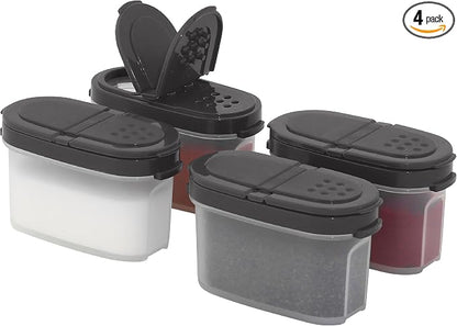 SIGNORA WARE Spice Jars with Lids - 4 oz Refillable Empty Airtight Spice/Seasoning Containers Set -2 in 1 Pour/Sift Shaker Lids Clear Plastic Spice/Seasoning Organizer Kitchen/Travel 4 pk.