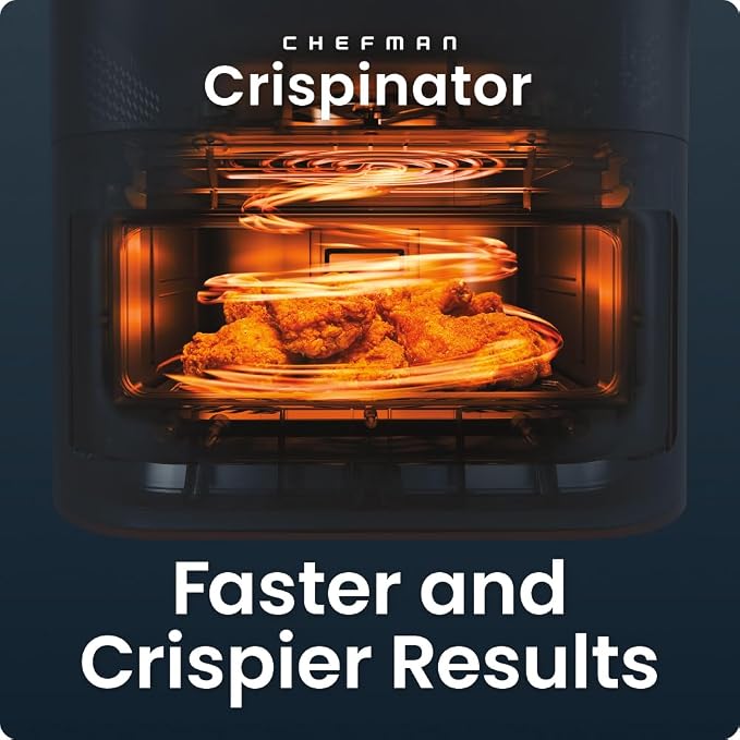 Chefman Crispinator Air Fryer 7-in-1 with 8 Qt Capacity, 450°F Max Temp & TurboFry Pro Technology for Fast, Even Results, Bake, Broil, Dehydrate, Viewing Window, Nonstick Ceramic-Coated Basket