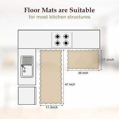 Arenarug Scalloped Kitchen Mats for Floor 2PC Cushioned Anti Fatigue Kitchen Mats Rugs Waterproof Non Slip Farmhouse Boho Floral Comfort Foam Standing Mat for Sink Laundry, White