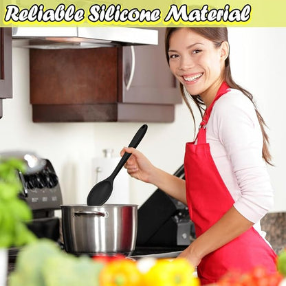 4Pcs Silicone Basting Serving Spoon Silicone Nonstick Mixing Spoon Silicone Spoons for Cooking Heat Resistant Non Stick Serving Spoon for Kitchen Cooking,Baking,Stirring (Black+Yellow)