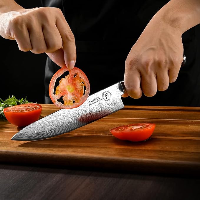 Fanteck Chef Knife 8 Inch, Japanese Damascus Kitchen Knife, Vg10 67 Layer High Carbon Stainless Steel Professional Sharp Chef’s Knife,Pakkawood Handle,Gift box,Plastic sheath& Sharpener