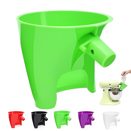 Green Mess-Free Funnel for Kitchen Aid Mixer, Kitchen Aid Attachment for 5 Qt Tilt-Head Models(KSM150), Flour Funnel for Easy Pour and Without Splashing, Easy Clean