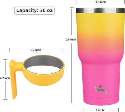 Konokyo 30 oz Tumbler with Handle and 2 Straw 2 Lid, Insulated Water Bottle Stainless Steel Vacuum Cup Reusable Travel Mug,Rainbow
