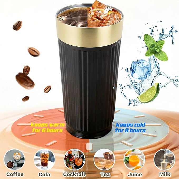 SPLMIFA Vacuum-Insulated Stainless Steel Travel Coffee Mug, Leak-Proof Reusable Coffee Cup with Lid-Keeps Drinks Hot & Cold for Hours, Durable Double Wall Tumbler for Men & Women (5th-Black, 18OZ)