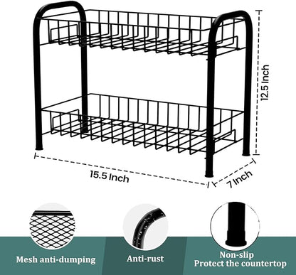 2-Tier Metal Home/Kitchen Countertop Spice Rack Organizer, Storage Shelf for Jars, Condiments, Utensils, Multipurpose Stand for Pantry, Cabinet, Kitchen Essentials