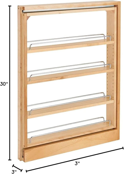 Rev-A-Shelf 432-BF-3C 3" Wood Base Cabinet Pullout Filler Organizer with Adjustable Shelves