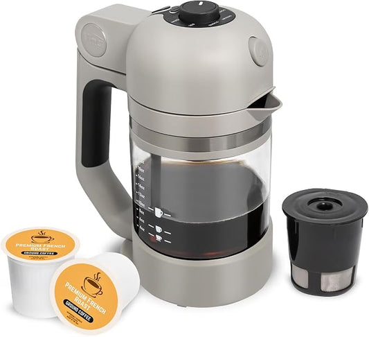 VINCI Micro Café Smallest Single-Serve Glass Coffee Brewer | Compatible with K-Cups, Pods & Ground Coffee | Enclosed & Circle Flow Brewing for Hotter, Richer Flavor | Brews 4oz to 20oz (Gray)