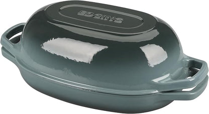 EDGING CASTING Enameled Cast Iron Oval Dutch Oven Pot with Lid, Dutch Oven for Sourdough Bread Baking, Bread Oven, Bread Dutch Oven, Oval Bread Pan, 5qt, Slateblue