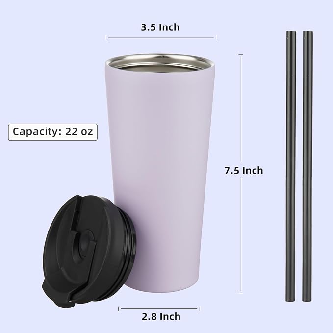 Konokyo 22 OZ Insulated Tumbler with Lid and 2 Straws Stainless Steel Water Bottle Vacuum Travel Mug Coffee Cup,Taro