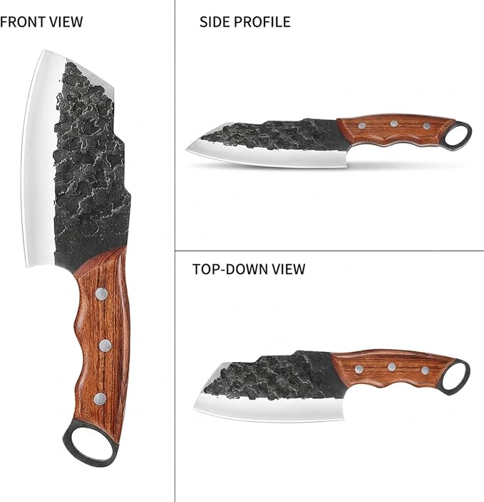 KOFERY Hand Forged Serbian Butcher Knife with Full Tang 4Cr13MoV Steel, Viking Meat Cleaver for Butchering, Camp Cooking and BBQ, Includes Leather Sheath & Pocket Sharpener