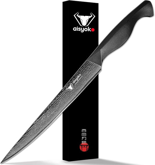 aisyoko Slicing Knife 9", Long, Thin Blade, Allows for Cleaner Cuts to Preserve Juices and Flavor, Cutluxe Meat Carving Knife – Turkey Carving Knife,All Tang non-slip handle design,Premium Gift Box