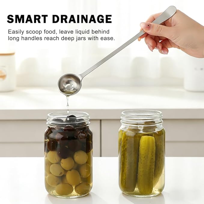 4 Pcs Pickle Fork and Olive Spoon Set, 7.48Inch Olive Spoons with Holes, 8.07Inch Pickle Forks, for the Jar, Suitable for Olives Pickles Onion Cucumber(COLOR:Silver)