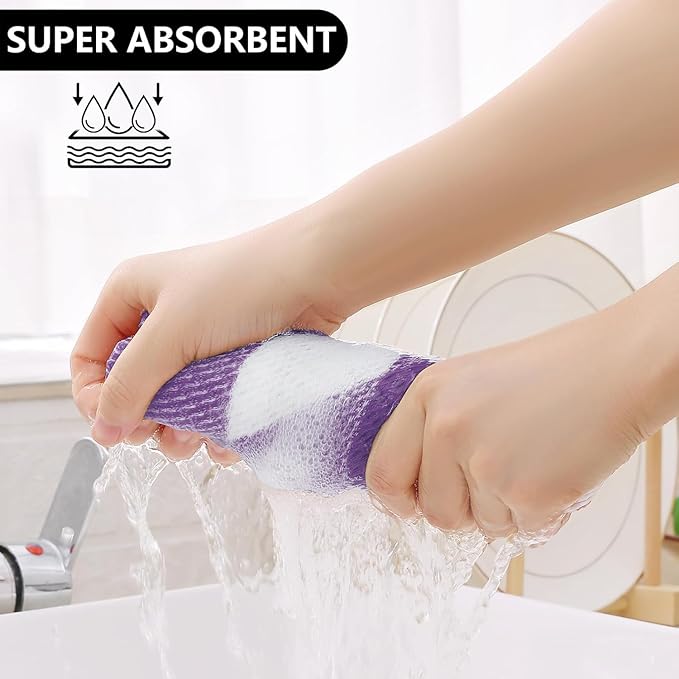 Homaxy 100% Cotton Waffle Weave Check Plaid Kitchen Towels, 13 x 28 Inches, Super Soft and Absorbent Dish Towels for Drying Dishes, 4-Pack, White & Purple
