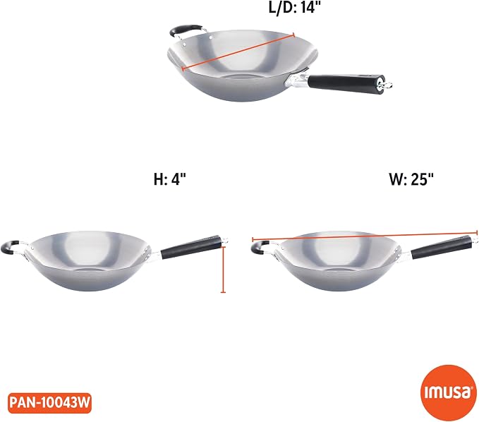 IMUSA USA Natural Wok with Triangle Handle 14-Inch, Silver