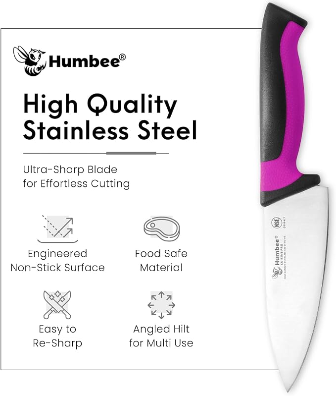 6-Inch Chef Knife, NSF Certified Razor-Sharp High Carbon Stainless Steel Blade – Ergonomic Color Coded Handle, Non-Slip Grip Kitchen Knife, DT-10 Series, Purple