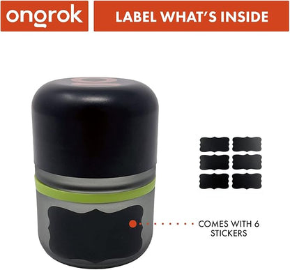 ONGROK Glass Storage Jar, 80ml, 6 Pack | UV Herb/Spice Jar with Child‑Resistant Lid, Color‑Coded Glass Containers to Preserve Smell and Aroma