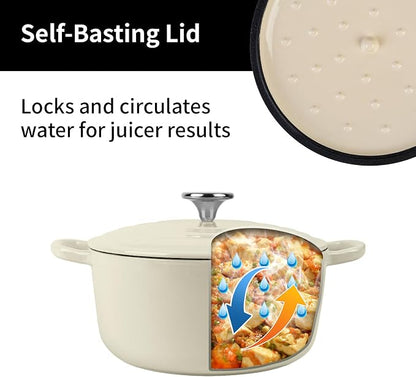 Enameled Cast Iron Dutch Oven Pot with Lid, 3.9 Quart Dutch Oven for Bread Baking, Oven Safe up to 500° F, Suitable for Bread Baking, Braising, Roasting, Stews, White