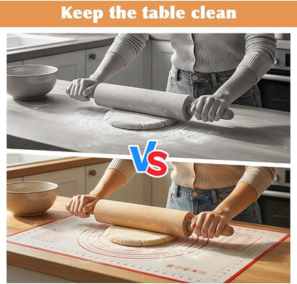 Rolling Pin Set for Baking, Wooden Dough Roller with a 24×16 Inch Silicone Mat and Stand, Kitchen Pastry Baking Accessories for Pie Crust, Cookies, Pizza Dough and Bread
