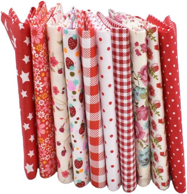 10pcs 12 x 12 inches (30cmx30cm) Print Red Series Fabric Bundle Squares Patchwork DIY Sewing Scrapbooking Quilting Pattern Artcraft