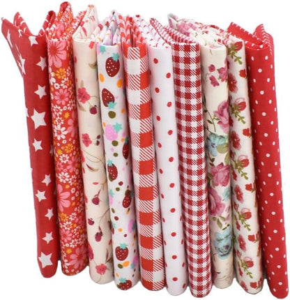 10pcs 12 x 12 inches (30cmx30cm) Print Red Series Fabric Bundle Squares Patchwork DIY Sewing Scrapbooking Quilting Pattern Artcraft
