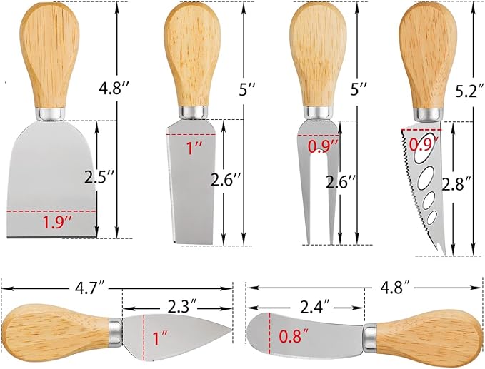 Cheese Knives Set - Cheese Knife, Cheese Spreader, Cheese Fork, Cheese Slicer, Cheese Cutter, Butter Knife – 6PCS Mini Stainless Steel Cheese Knives - Cheese Knife Set for Charcuterie Board
