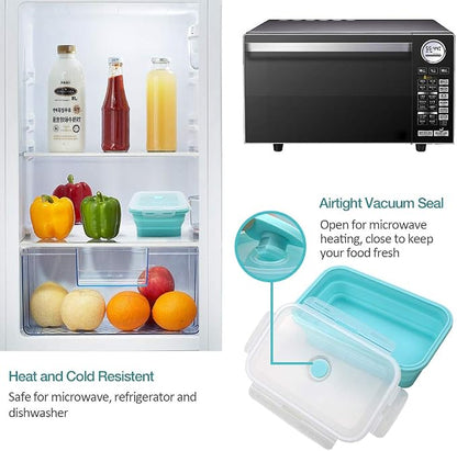 Alimat PluS Silicone Food Storage Containers with Lids, 3 Pack Set 27oz(800ml) Collapsible Meal Prep Lunch Containers, Microwave, Freezer and Dishwasher Safe