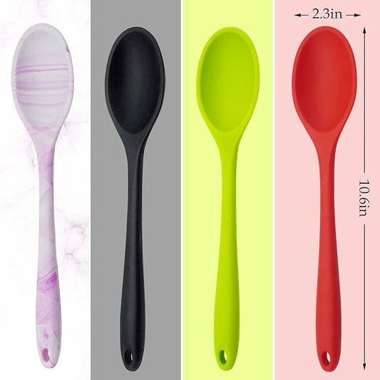 4 Pcs Silicone Spoons for Cooking, 10.6'' Large Mixing Spoon for Cooking Heat Resistant Basting Spoon Serving Spoon, Non Stick Kitchen Utensil Spoons Set for Stirring, Mixing and Serving
