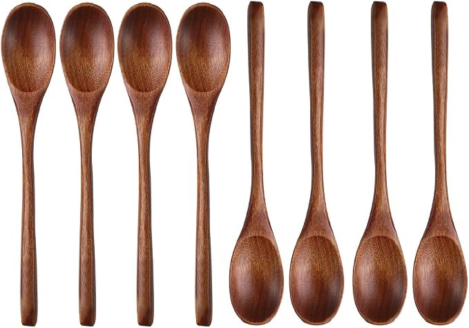 Long Handle Wooden Spoon For Mixing Coffee Tea Jam and Bath Salt In Kitchen, Environmentally Friendly Table Spoon, 8.6 Inches, 8 Pieces…
