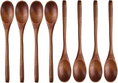 Long Handle Wooden Spoon For Mixing Coffee Tea Jam and Bath Salt In Kitchen, Environmentally Friendly Table Spoon, 8.6 Inches, 8 Pieces…