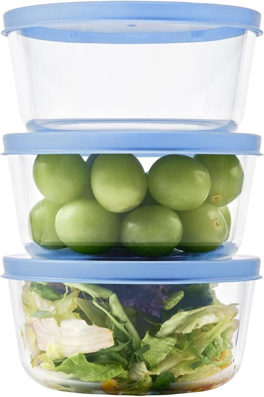 6-Piece Glass Food Storage Containers Set (3 Containers + 3 BPA-Free Lids) | 2-Cup, Leakproof | Microwave, Freezer, Oven & Dishwasher Safe | Ideal for Meal Prep & Pantry Organization, Lavender Blue