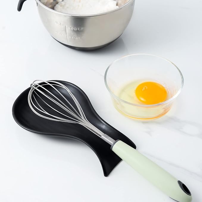 Hasense Spoon Rest for Stove Top, Large Ceramic Spoon Holder for Kitchen Counter, Cooking Utensil Rest for Spatula Ladle and Tong, Kitchen Spoon Rest for Home and Coffee Bar Accessories, Matte Black