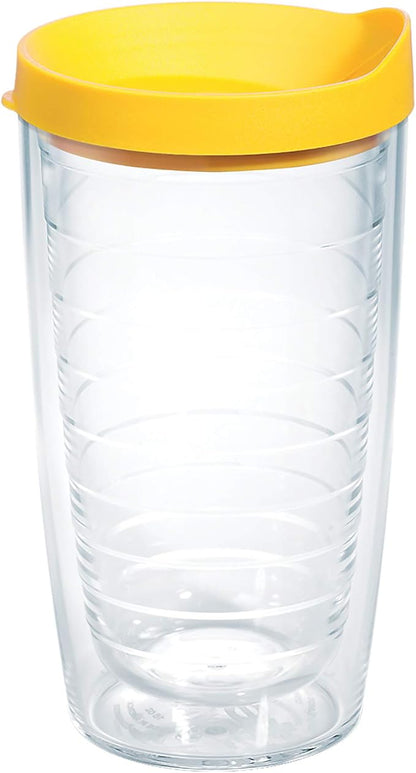 Tervis Clear & Colorful Lidded Made in USA Double Walled Insulated Tumbler Travel Cup Keeps Drinks Cold & Hot, 16oz, Yellow Lid