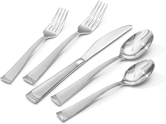 KINGSTONE Silverware Set, 20-Piece Flatware Set for 4, 18/10 Stainless Steel Cutlery Set with Bead Edge, Utensil for Kitchen, Home, Party, Wedding, Matte Silver, Dishwasher Safe, Featured Gifts