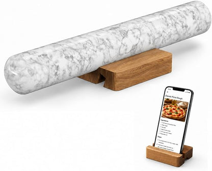 Marble French Rolling Pin for Baking, FiiMan 12 Inch Marble Rolling Pins with Wooden Stand, Heavy Stone French Polished Non-Stick Roller Pins For Baking Cookie Pizza Pastr (White)