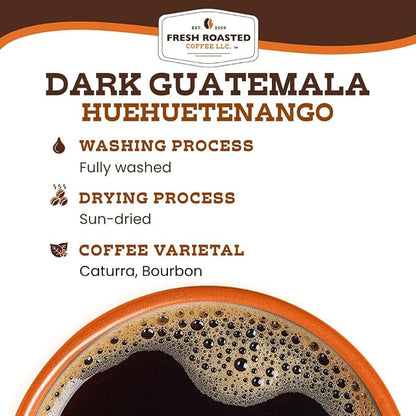 Fresh Roasted Coffee, Dark Guatemala Huehuetenango Whole Bean Coffee, Dark Roast, Single-Origin, Kosher, 12 oz