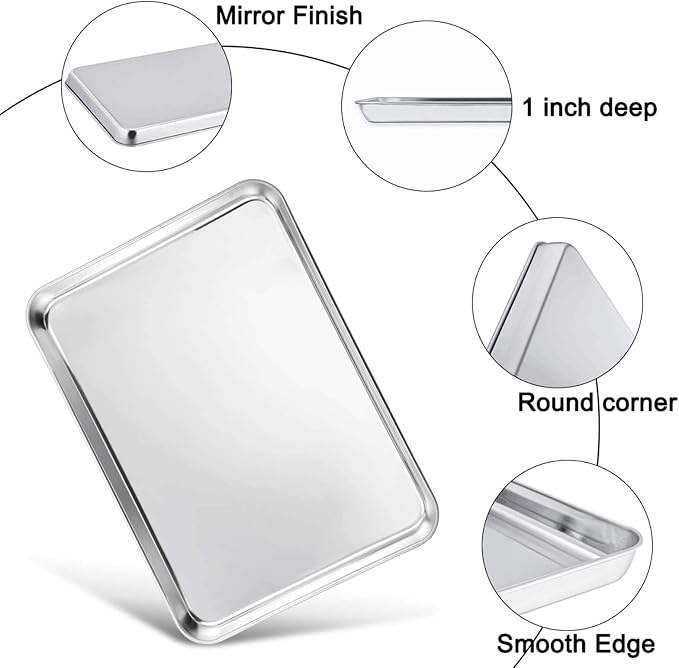 TeamFar Baking Sheet with Cooling Rack, Stainless Steel Half Size Cookie Sheet Pan and Baking Rack Set, 20’’×14’’×1’’, Non Toxic & Rust Free, Thick & Heavy Duty, Mirror Finish & Dishwasher Safe