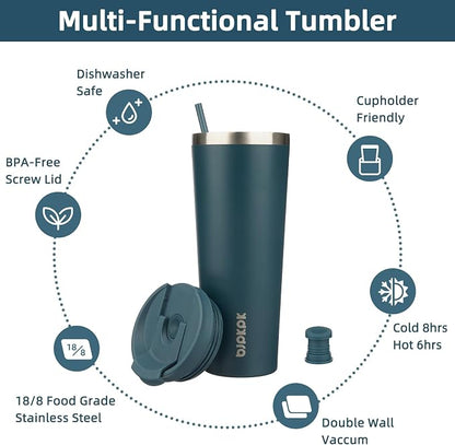 BJPKPK 26oz Stainless Steel Insulated Tumbler With lid And Straw Travel Coffee Thermal Tumblers Cup For Women And Men,Navy Blue