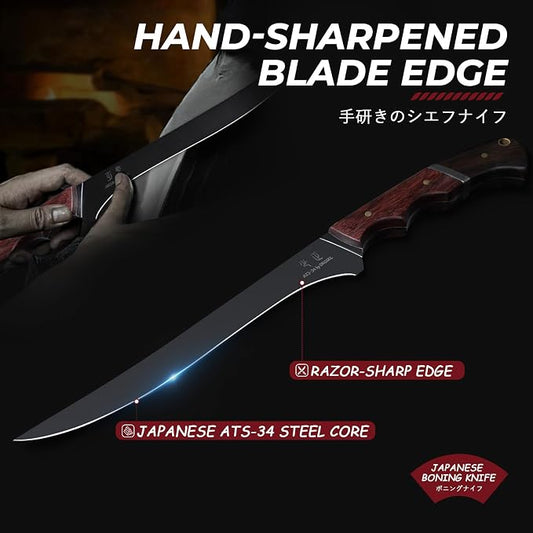DRGSKL Boning Knife 7 inch - Brisket Trimming Knives for Meat Cutting, Black Butcher Slicing Knives with Full Tang Handle, Kitchen Fillet Knife for Birthday Dad Mom Gift