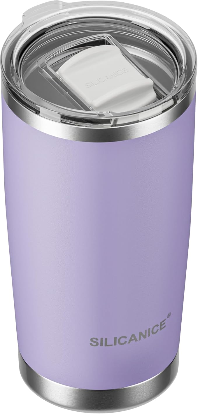 20oz Hygienic Stainless Steel Vacuum Insulated Tumbler w/ Easy-On/Easy-Off Lid - Removable slider, Double Wall 18/8 Travel Mug, BPA-Free, Fits Cup Holders, Premium Quality, Smart Value - Lilac